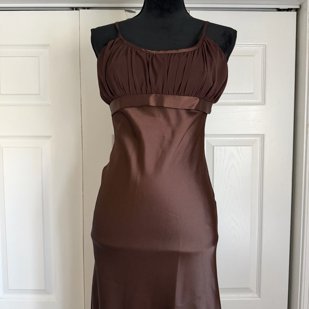 Juno Dress Womens S Brown Chiffon Maxi Slip USA Formal Evening Milkmaid Babydoll - Picture 2 of 13